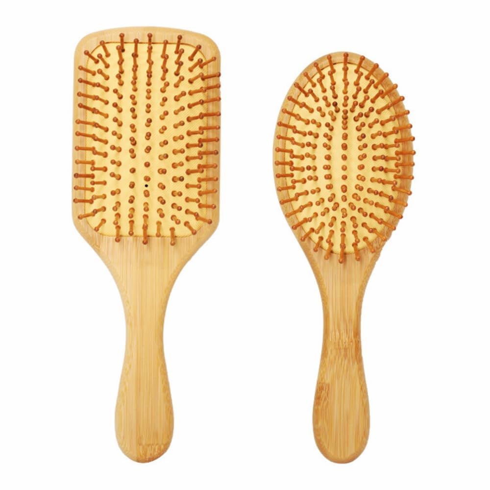 2-Piece Natural Bamboo Hair Brush Set - Includes Oval Paddle Detangling Wooden Hairbrush and Rectangular Brush for Scalp Massage and Healthy Hair for Thick, Thin, Curly, and Dry Hair