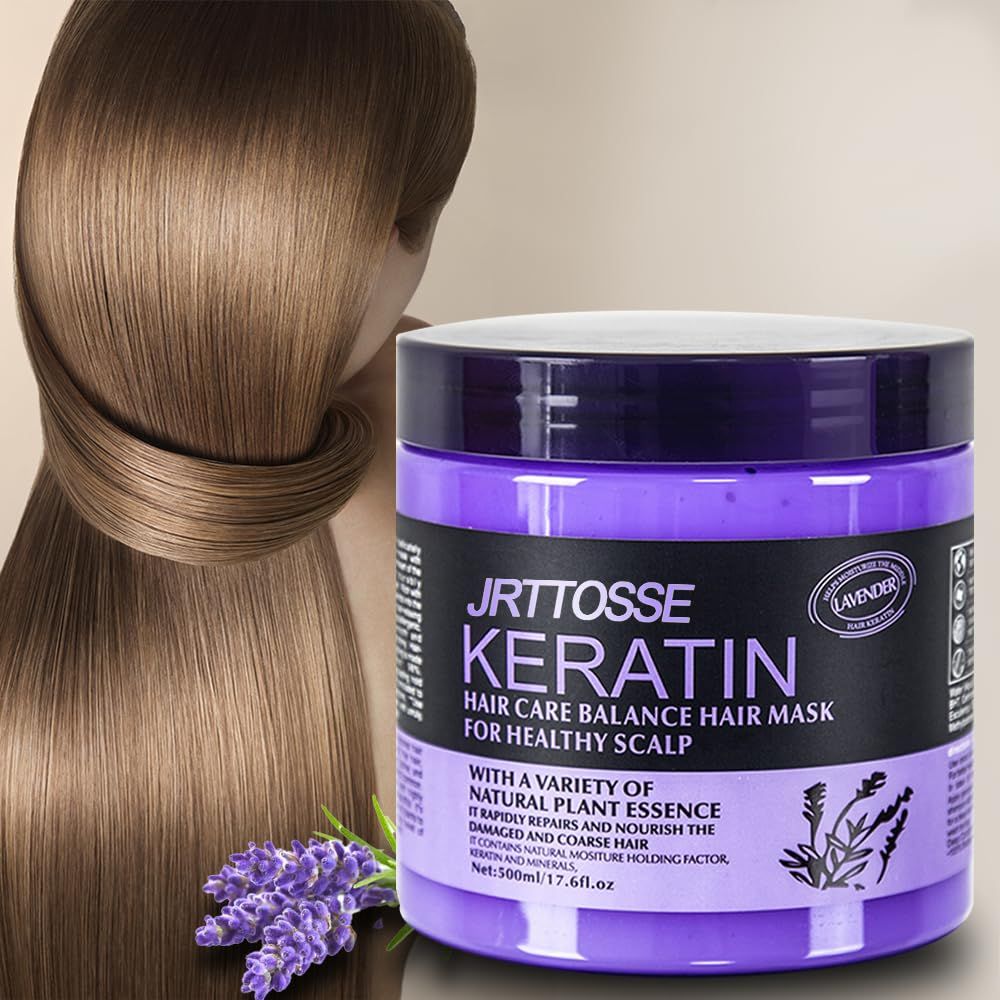 JRTTOSSE Lavender Brazilian Fruit of Life Collagen Hair Treatment Deep Repair Conditioning Argan Oil Collagen Hair Mask Essence for Dry Damaged Hair All Hair Types 16.90 oz 500ml (Lavender)
