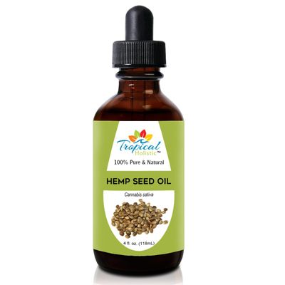 Tropical Holistic 100 Pure Organic Hemp Seed Oil (4oz) - Cold Pressed Natural Skincare for Face, Hair, Nails, Cuticles, Makeup, Massage, Aromatherapy, DIY Projects