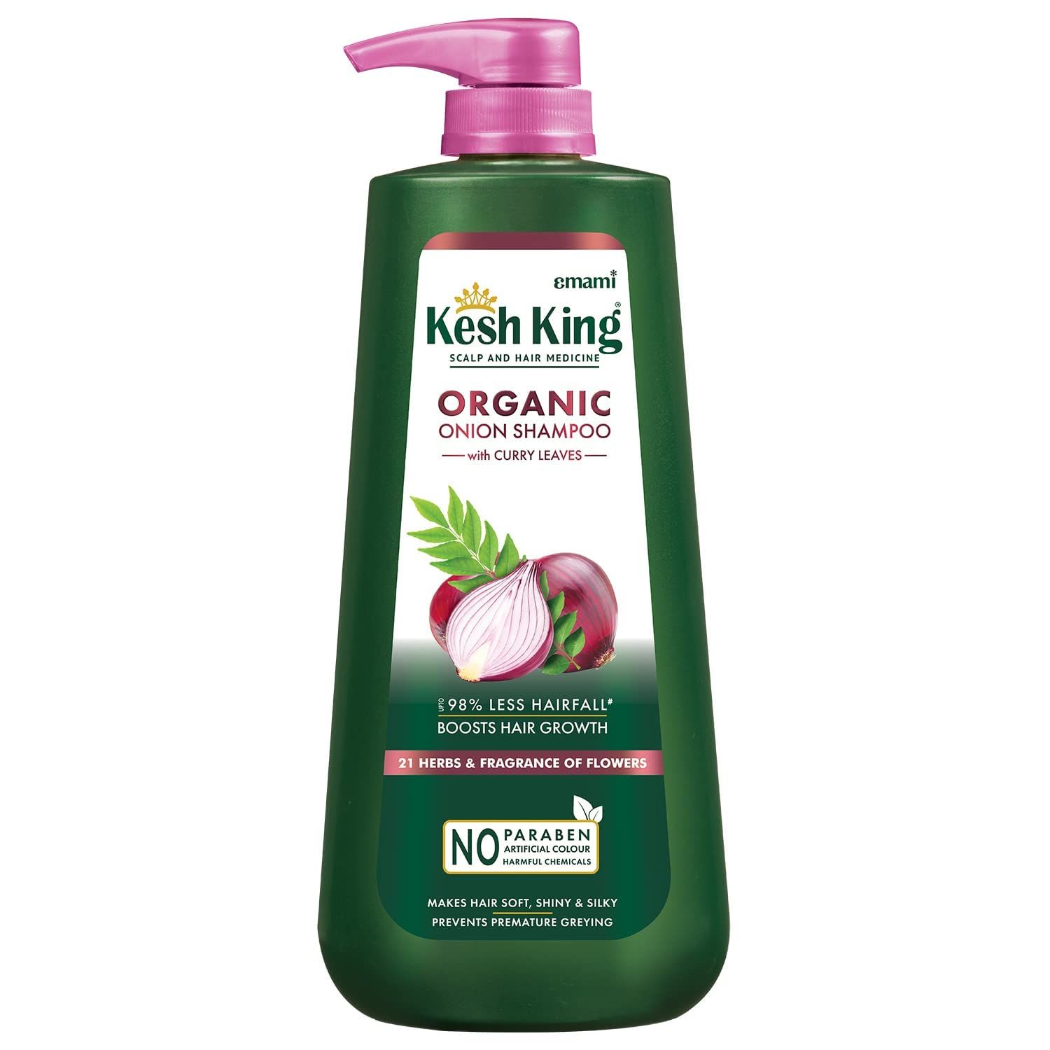 Kesh King Organic Onion Shampoo Controls Hairfall with Curry Leaves Increase Hair Growth Damage Repair Provides Soft Shiny Hair 20.29 Fl Oz (Pack of 1)