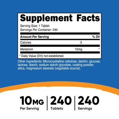 Nutricost Melatonin 10mg, 240 Tablets - 10mg Per Serving, Non-GMO, Gluten Free