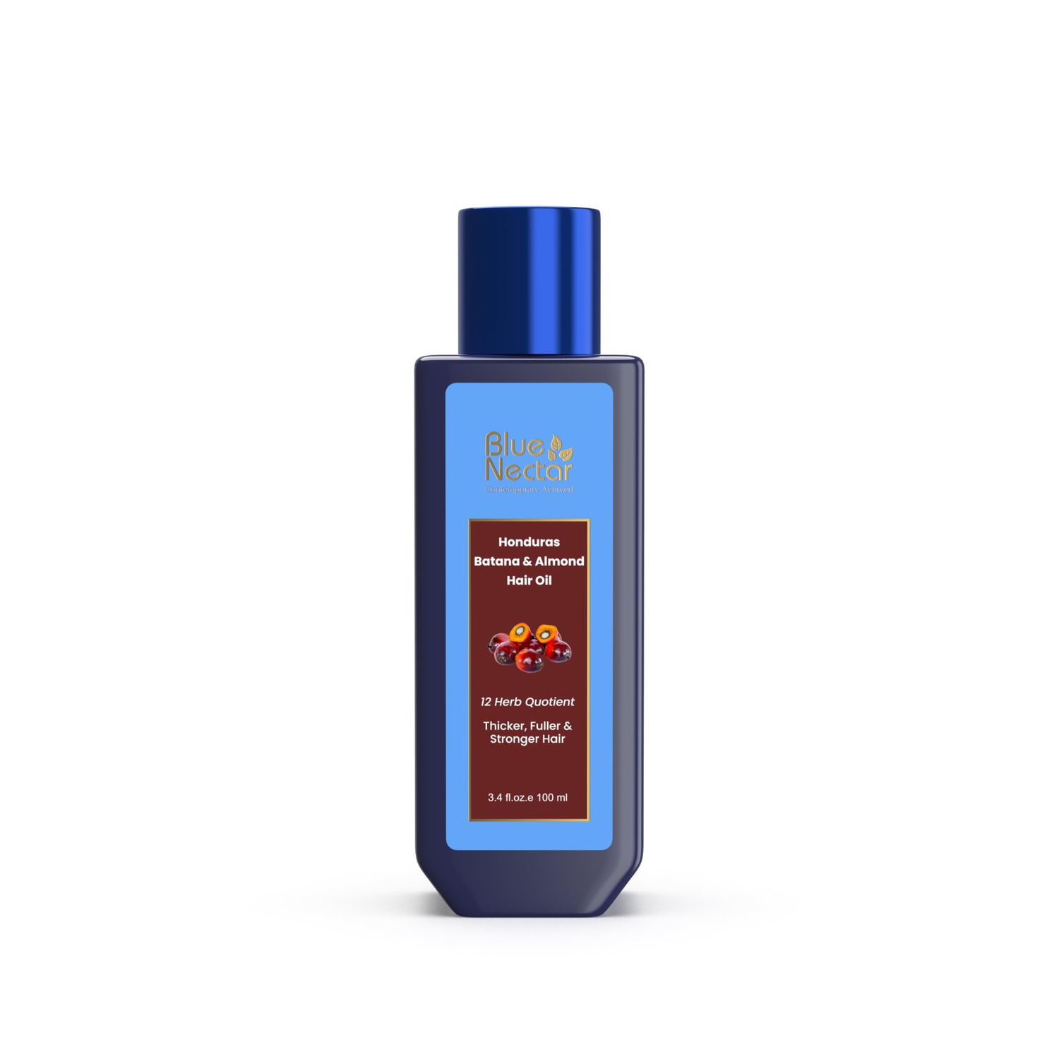 Blue Nectar Batana Oil for Thicker Hair Pure Honduras Batana Oil for Hair Growth with Organic Almond Oil Ayurvedic Hair Growth Oil for Stronger Hair (12 Herbs, 3.38 FlOz)
