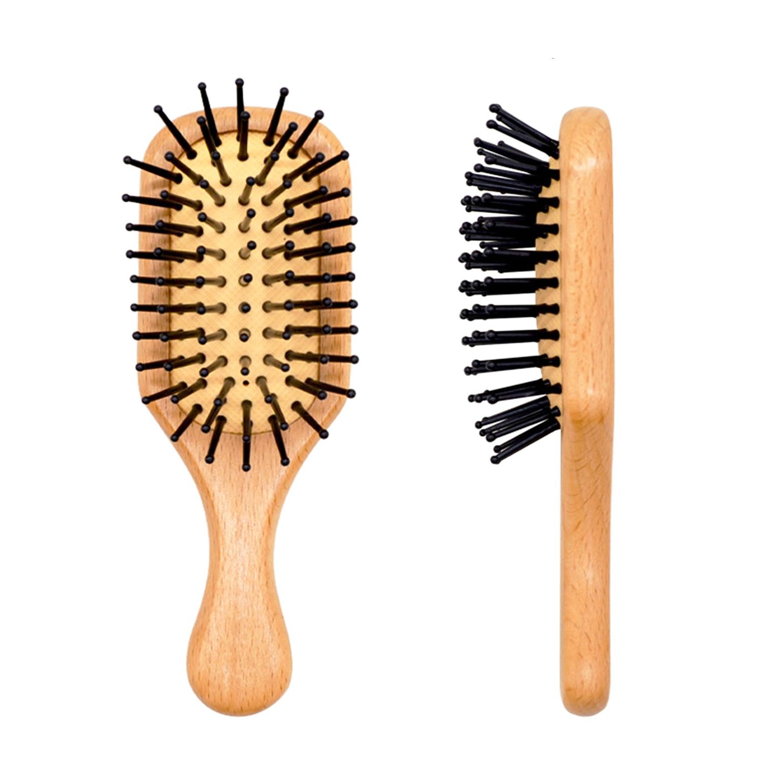 Mini Hair Brush,Natural Wooden Massager Brush Small Travel shower Detangling Hairbrush with Air Cushion Small Paddle Hair Brush for Men Women Kids Anti-Static Brush for Dry,Wet Curly,Straight Hair