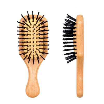 Mini Hair Brush,Natural Wooden Massager Brush Small Travel shower Detangling Hairbrush with Air Cushion Small Paddle Hair Brush for Men Women Kids Anti-Static Brush for Dry,Wet Curly,Straight Hair
