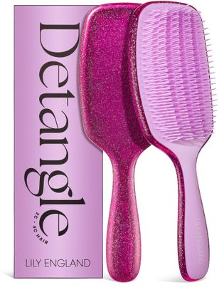 Lily England Curly Hair Brush - Pain-Free Detangling Styling Brush With Flexible Bristles for Wet Dry Hair - Easy to Hold for 3c to 4c Hair, Purple-Glitter