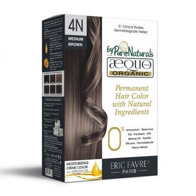 AEQUO ORGANIC Cream Hair Colour for Men and Women,200 ML Natural Long Lasting Permanent Color for Hair, Beard Mustache 100 Grey Coverage PPD Ammonia Free 200 ml (Pack of 1) 4N Medium Brown
