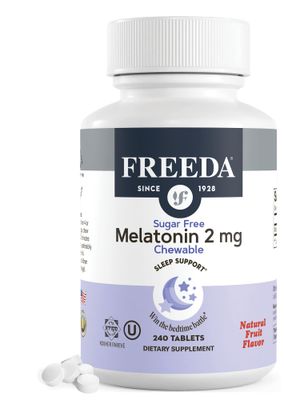 FREEDA Melatonin 2mg Sugar-Free Chewables - Natural Sleep Aid for Adults Kids - Vegan, Kosher, Gluten-Free, Non-GMO, Easy Bedtime Support - 240 Tablets