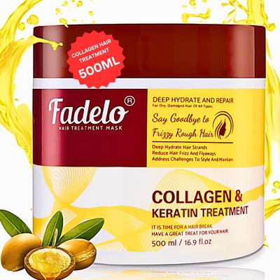 Fadelo CollagenKeratin Hair Mask - Deep Repair for Damaged Hair with Argan Oil and Vitamin E - Hydrating Treatment for Dryness and Damage-500 ml (Refreshing), Yellow (16.9 Fl Oz (Pack of 1), Floral)