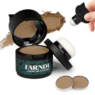 Farndu Hairline Powder 12g, Instantly Hair Root Touch Up, Hair Color Powder, Bald Spots Hair Color Concealer for Women Men, 24-Hour Stain-Proof, Includes 2 Refills, for Thinning Hair, Medium Brown