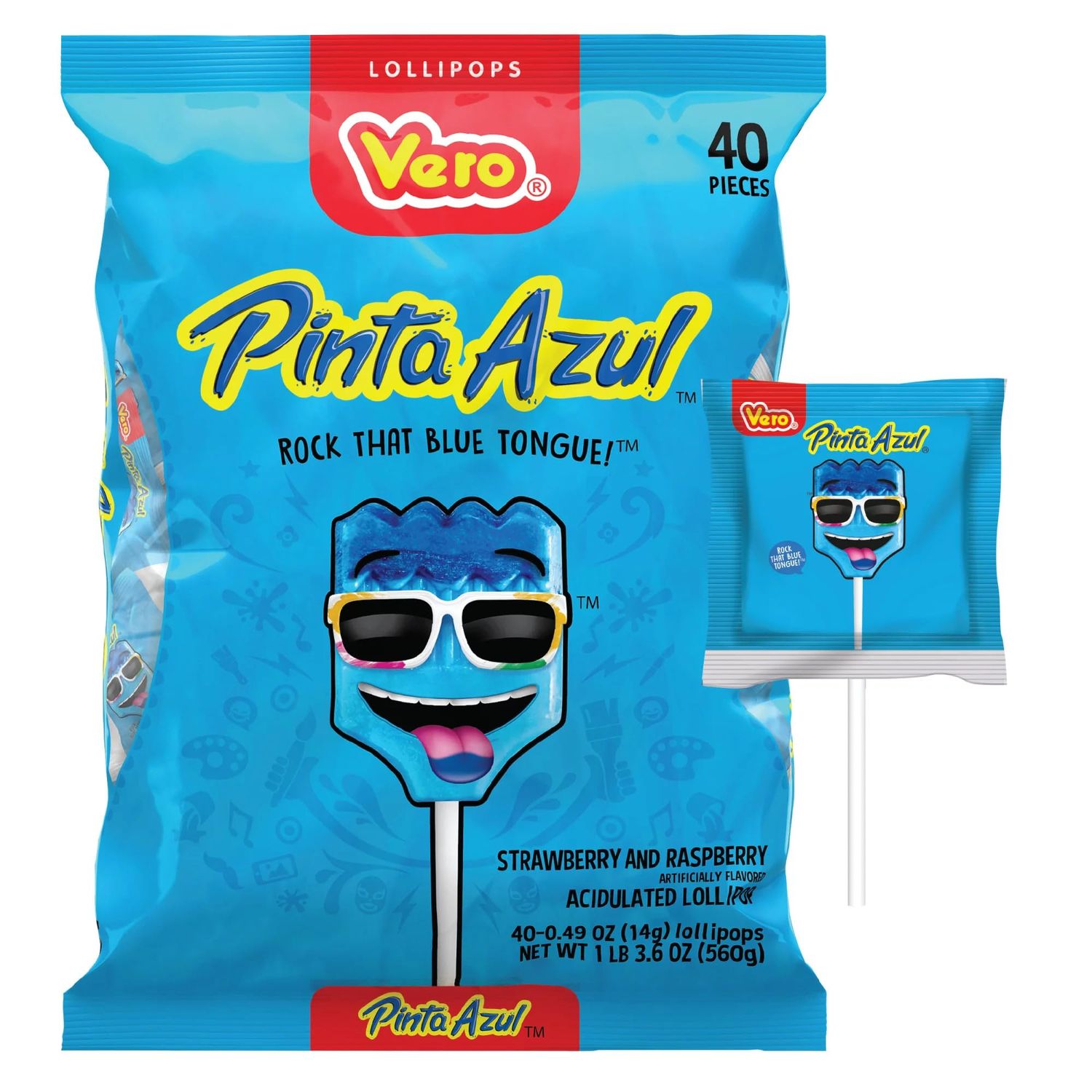 Generic Vero Pinta Azul Fresa Lollipops Paleta Strawberry and Raspberry Flavor (40 count19.6oz)