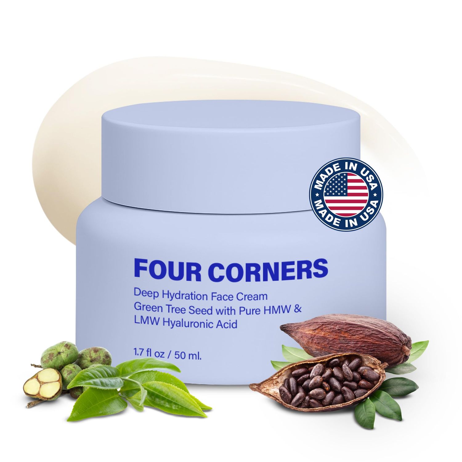 Four Corners Skincare Deep Hydration Face Cream with Green Tea Seed with Pure HMW LMW Hyaluronic Acid