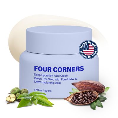 Four Corners Skincare Deep Hydration Face Cream with Green Tea Seed with Pure HMW LMW Hyaluronic Acid