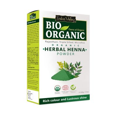 INDUS VALLEY Bio Organic Herbal Henna Powder (100g), 100 Pure Henna Hair Colour, 100 Natural Hair Dye Chemical-Free, Nourishing, Conditions Strengthens Hair, Adds Shine