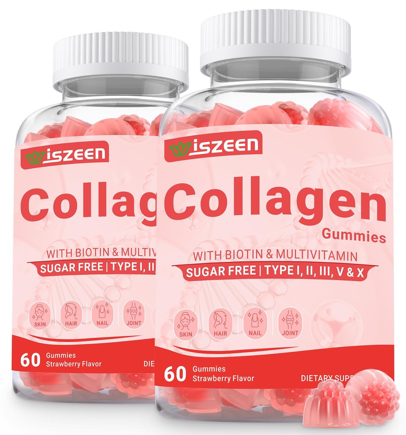 Collagen Gummies, Collagen Pepdites for Women Men, Multi Collagen Hydrolyzed wProtein Type I, II, III, V X, Biotin, Hyaluronic Acid, Vitamins C E - Skin, Hair, Nails Joint Support