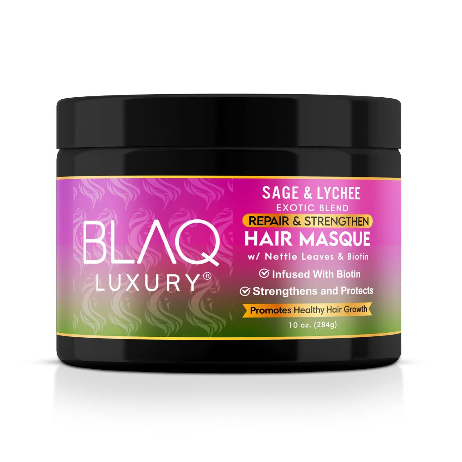 Blaq Luxury Sage Lychee Hair Masque Treatment for Stronger, Healthier Hair - Biotin Infused, Promotes Growth Moisture Retention, All Types, 10oz