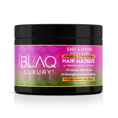 Blaq Luxury Sage Lychee Hair Masque Treatment for Stronger, Healthier Hair - Biotin Infused, Promotes Growth Moisture Retention, All Types, 10oz
