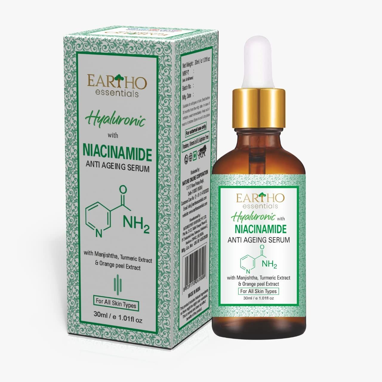 Eartho Essentials Ayurvedic Hyaluronic with Niacinamide Anti Ageing Serum 30 ML