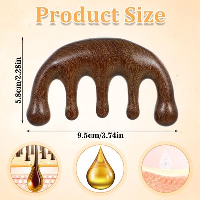 Wooden Massager Comb Scalp Stimulator Comb Head Scalp Comb with Wide Toot Sandalwood Round Tooth Comb Gua Sha for Luxurious Hair Care Fatigue Relieve Acupoint Massager
