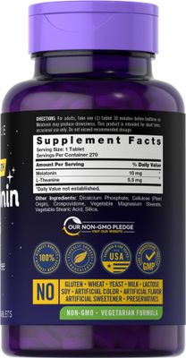 Carlyle Melatonin 10mg 270 Tablets with L-Theanine Vegetarian, Non-GMO, Gluten Free Supplement