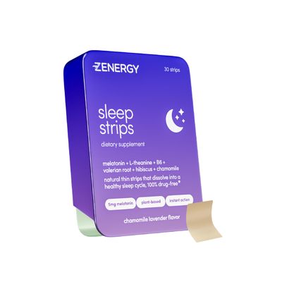 ZENERGY Sleep Oral Strips - Chamomile Lavender Flavor 5mg Melatonin 20mg L-Theanine 100 Vitamin B6 Botanicals 0 Sugar, 0 Calories, 0 Gluten, Vegan, Instant Action 1 Tin 30 Strips