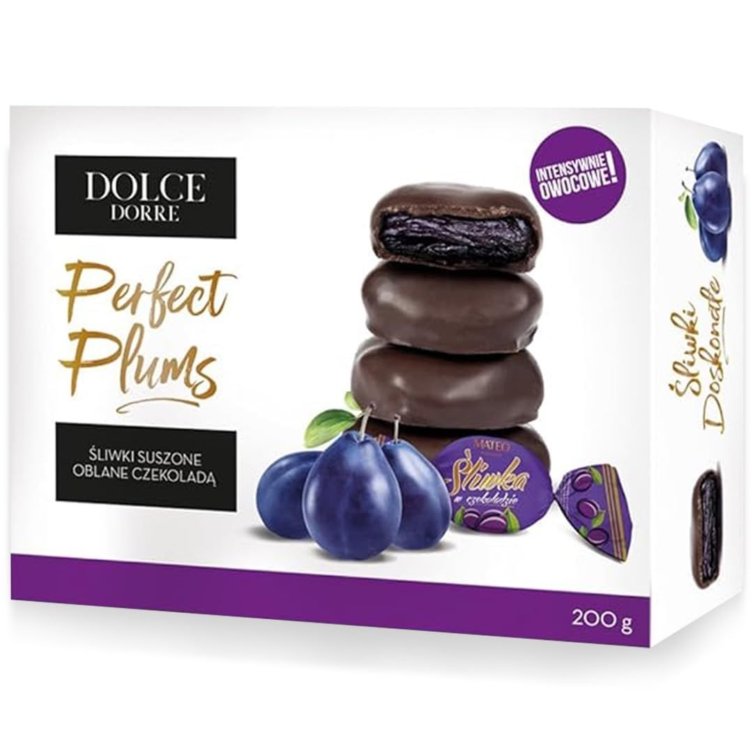 MATEO Juicy Plum in Chocolate 200g- Delicious Chocolate Covered Fruit with Rich, Smooth Chocolate Coating- Enjoy the Delightful Blend of Chocolate Fruit and Sweet Sugar Plum Candy for Every Occasion