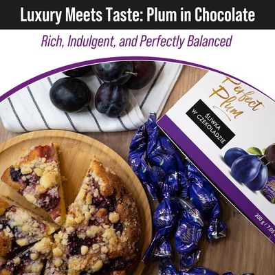 MATEO Juicy Plum in Chocolate 200g- Delicious Chocolate Covered Fruit with Rich, Smooth Chocolate Coating- Enjoy the Delightful Blend of Chocolate Fruit and Sweet Sugar Plum Candy for Every Occasion