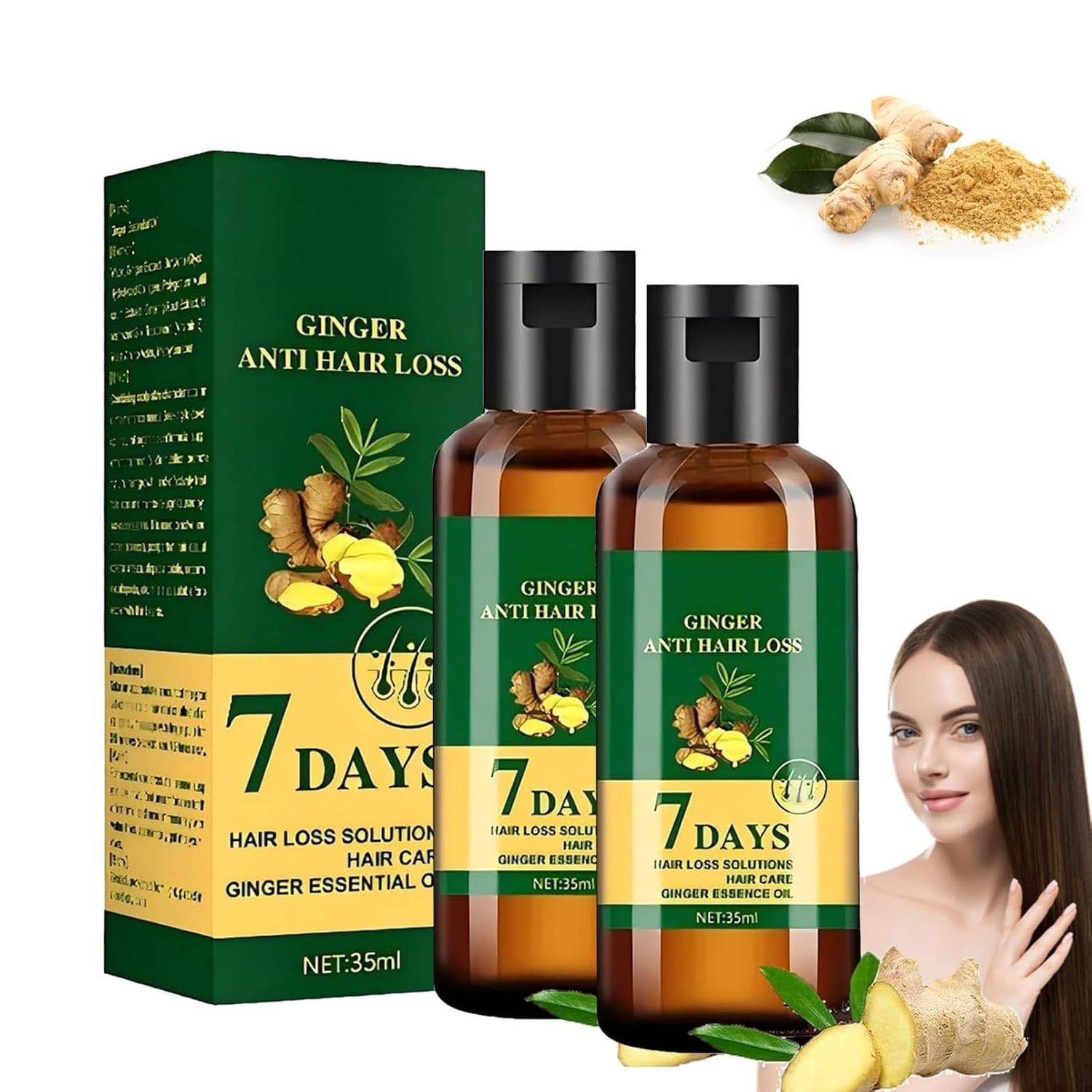 2Pcs Lidoria Ginger Anti Hair Loss 7 Days,Ginger Anti Hair Loss 7 Days,Natural Ginger Hair Growth Serum, Ginger Oil for Hair Growth, Repair Damaged Hair, Nourishes Hair Roots