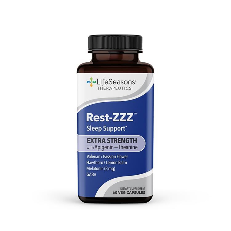 Rest-ZZZ Extra Strength - Sleep Support Supplement - Fall Asleep Stay Asleep - Calms Nervous System - Naturally Ease Muscle Tension Restlessness - Low Dose Melatonin GABA Chamomile - 60 Capsules