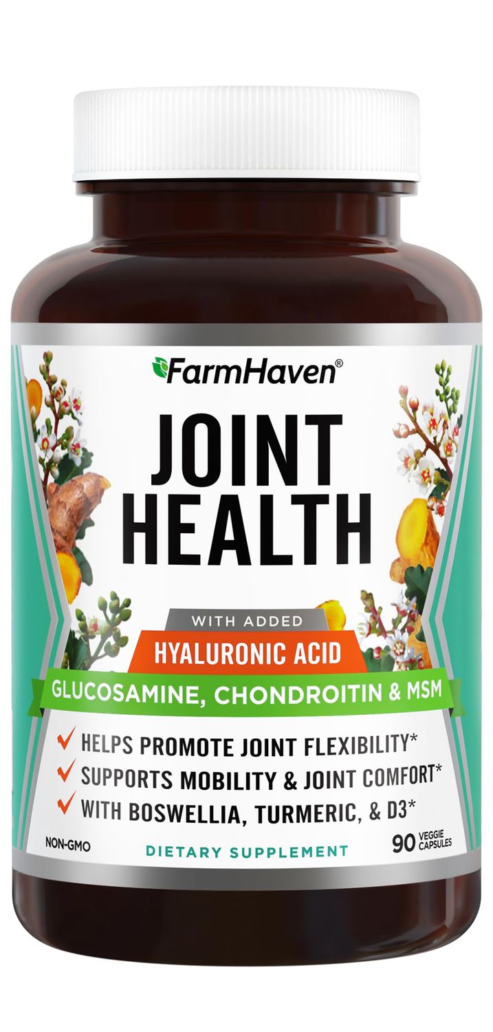 FarmHaven Glucosamine Chondroitin MSM with Boswellia, Turmeric Added Hyaluronic Acid Vitamin D3 Promotes Joint Muscle Health Inflammation Response Non-GMO Gluten Free 90 Capsules
