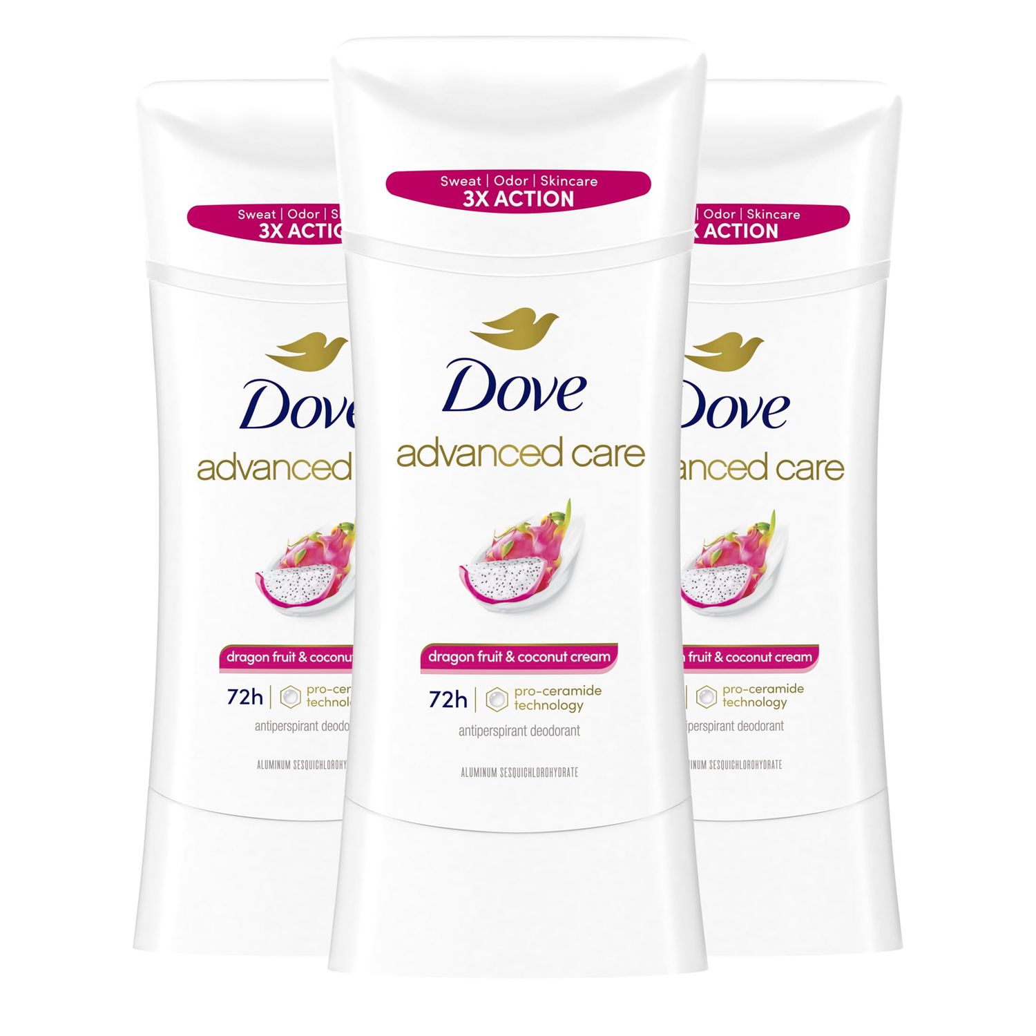 Dove Advanced Care Antiperspirant Deodorant for Women Dragon Fruit Coconut Cream 3 pack 72 hour sweat and odor protection 2.6 oz