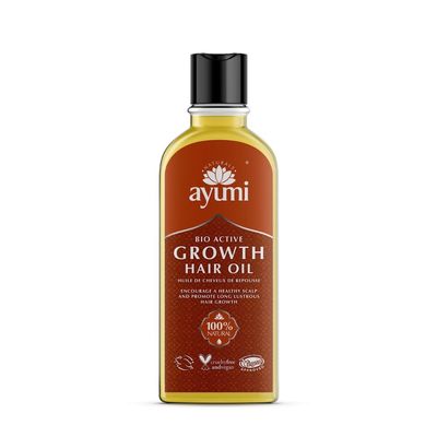 Ayumi Bio-Active Growth Hair Oil Clinically Tested to Reduce Hair Fall and Thicken Hair Bhringraj, Fenugreek Amla Combination of Pure Carrier Oils For Hair Loss Thinning Hair 5.1 Fl Oz