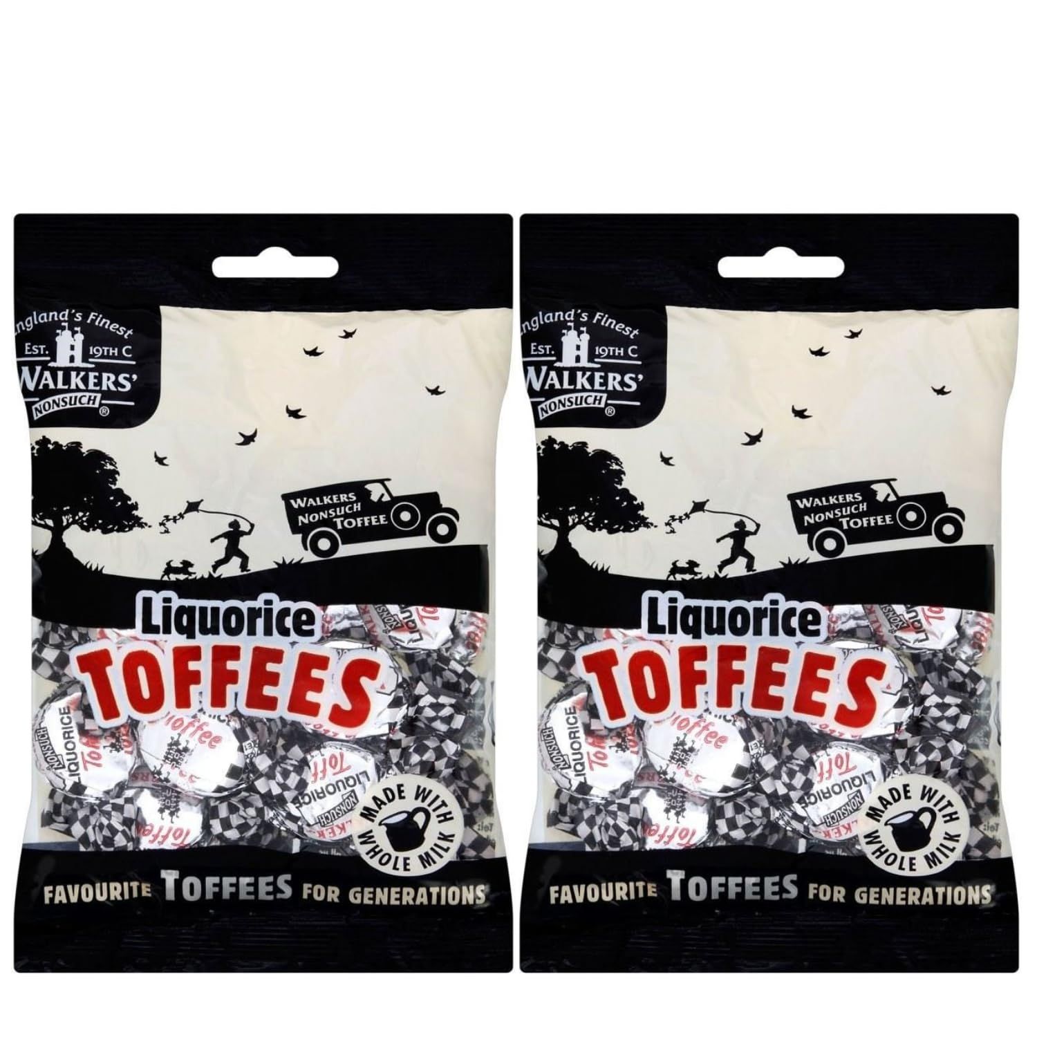 Walkers&#39; Nonsuch Liquorice Toffees with Condensed Milk Black Treacle Imported from the UK Traditional British Candy Old Fashioned Licorice Toffee 5.29 Oz (Pack of 2)
