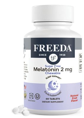 FREEDA Melatonin 2mg Sugar-Free Chewables - Natural Sleep Aid for Adults Kids - Vegan, Kosher, Gluten-Free, Non-GMO, Easy Bedtime Support - 60 Tablets