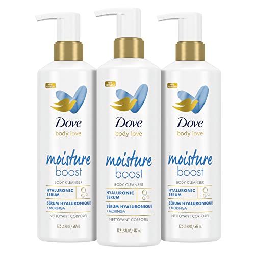 Dove Body Love Body Cleanser Moisture Boost 3 Count For Dry Skin Body Wash with Hyaluronic Acid and Moringa Oil 17.5 fl oz