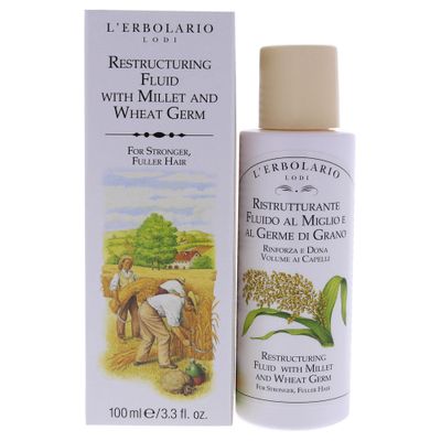 L&#39;Erbolario Millet And Wheat Restructuring Fluid - Re-Compacting And Protective Treatment - Hair Serum To Repair The External Surface - For Stronger, Fuller Hair - Prevents Split Ends - 3.3 Oz