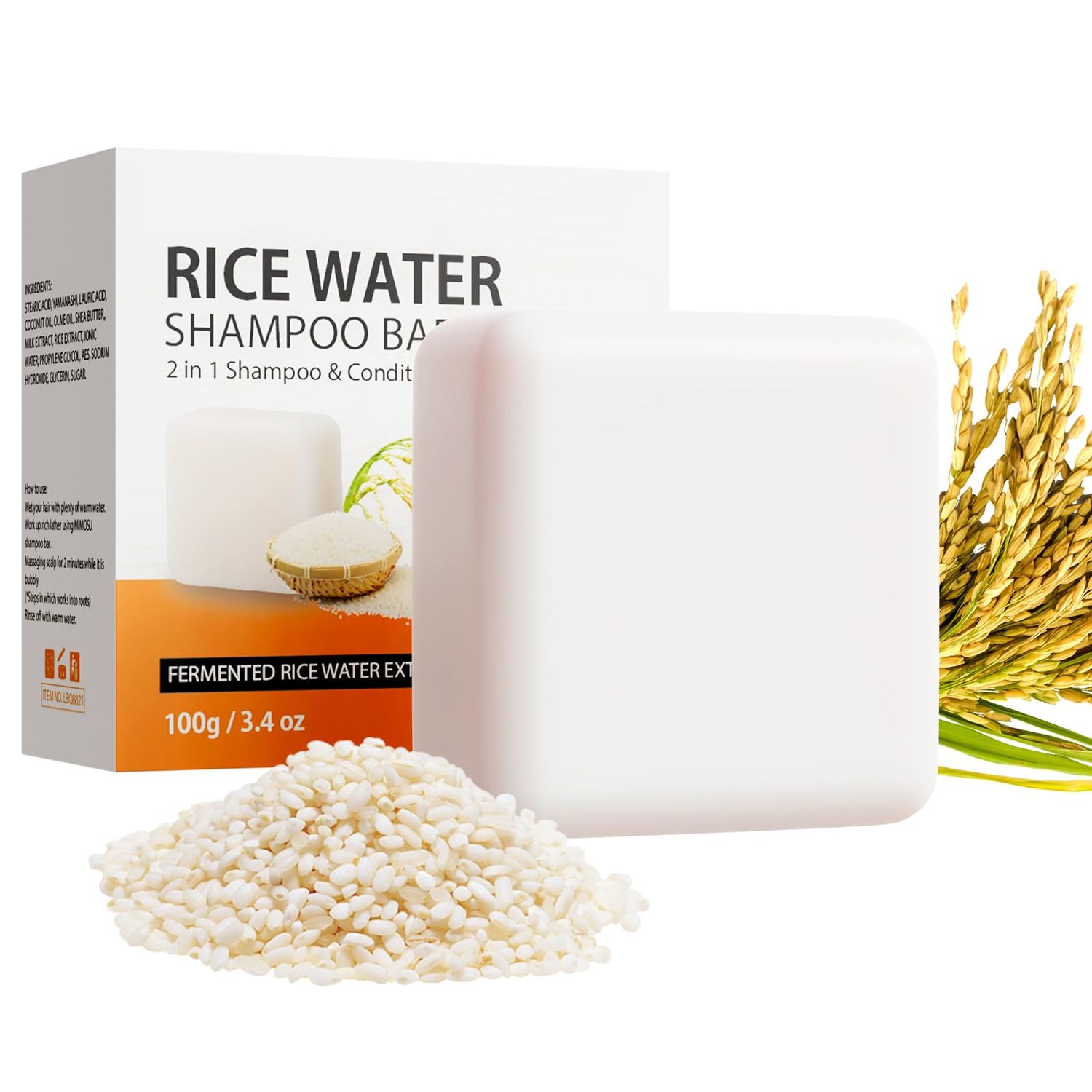 Rice Water Shampoo and Conditioner, 2 In 1 Fermented Rice Water For Hair Growth and Moisturizing, for Dry Damaged Hair, Anti Hair Loss Shampoo Rice Water Shampoo Bar, Solid Shampoo Bar for Hair Growth