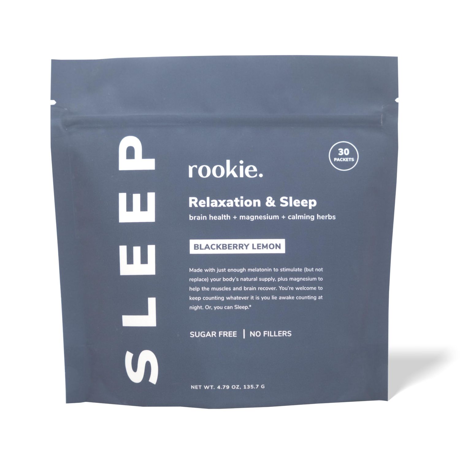 Rookie Wellness Sleep - Natural Sleep Aid with 180 mg of Magnesium Bisglycinate, 1 mg Melatonin, Valerian Root, Passion Flower to Promote Tranquility Sleep (30 Pack, BlackBerry Lemon)