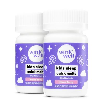 Wink Well Kids Chewable Melts- Kids Sleep Aid Chews with Melatonin 1mg- Quick Deep Toddler Sleep Aid, Drug-Free-Fast, Non-Habit-Forming Dissolve Tablets- 30 Melts (Pack of 2)