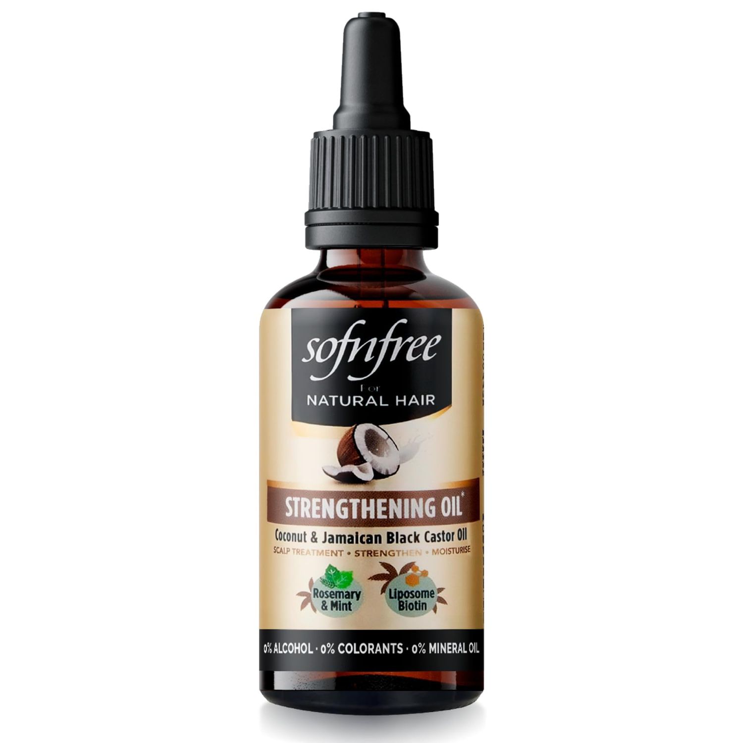 SOF N&#39; FREE Rosemary and Mint Strengthening Oil - Coconut Jamaican Black Castor Oil for Thinning Hair, Damaged Hair, Reduce Split Ends 1.69 fl oz