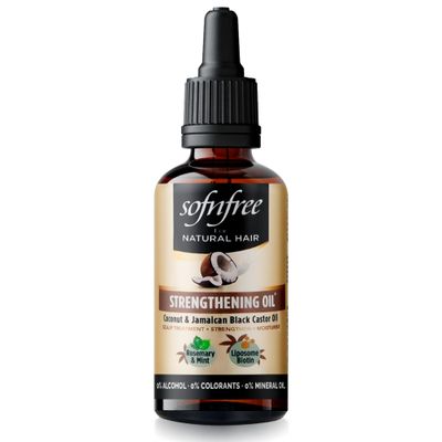 SOF N&#39; FREE Rosemary and Mint Strengthening Oil - Coconut Jamaican Black Castor Oil for Thinning Hair, Damaged Hair, Reduce Split Ends 1.69 fl oz