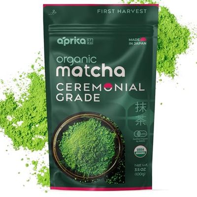AprikaLife Organic Matcha Powder, USDA JAS Certified, No Sugar Added, Authentic Japanese Ceremonial Grade Matcha Green Tea Powder, 3.5 oz100g