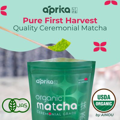 AprikaLife Organic Matcha Powder, USDA JAS Certified, No Sugar Added, Authentic Japanese Ceremonial Grade Matcha Green Tea Powder, 3.5 oz100g