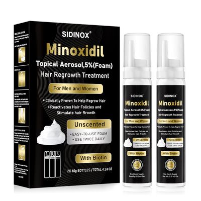 5 Minoxidil Foam, Topical Minoxidil Foam, Minoxidil for Men and Women, Infused with Biotin, Hair Growth Treatment, Supports Thicker and Fuller Hair and Beard (2 x 2.12 oz, 2 Month Supply)