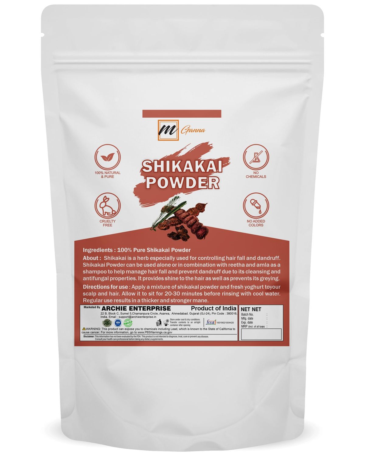 mGanna 100 Pure ShikakaiAcacia Concinna Powder for Hair Care Natural Hair Cleanser Conditioner 100 GMS 0.22 LBS