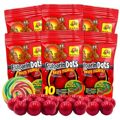 Sweetzo Extra Hot Pulparindo Mexican Candy Sweet and Salty Tamarind Pulp Individual Single Serving On the Go Bags, Hard Shell Soft Candies Filled Center, Goody Bag Fillers (Pack of 6)