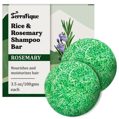 Terrafique Rice Water Shampoo Bar - Rosemary Shampoo Bar for Hair Growth - Contains Shea Butter, Coconut - For Thinning Hair - 3.5 Oz - Pack of 2