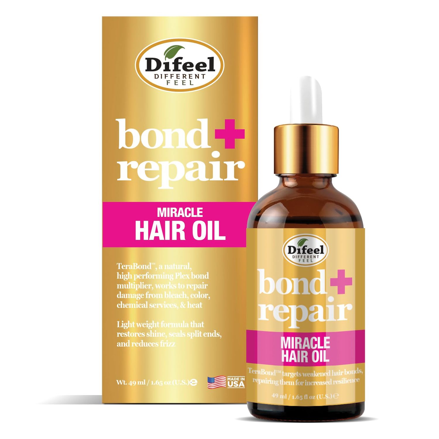 Difeel Bond Repair Miracle Hair Oil 1.65 oz. - Deep Bond Restore Treatment Oil for Hair, Nourishing Oil Hair Treatment for Dry, Damaged Hair