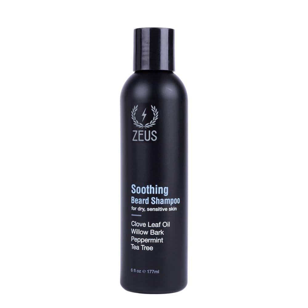 ZEUS Soothing Beard Shampoo for Men, Specialized Face Hair Wash for Dry Sensitive Skin, Anti-Dandruff Itch Relief for Healthy Beard Growth (Made in USA) 6 oz.