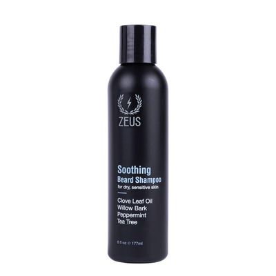ZEUS Soothing Beard Shampoo for Men, Specialized Face Hair Wash for Dry Sensitive Skin, Anti-Dandruff Itch Relief for Healthy Beard Growth (Made in USA) 6 oz.