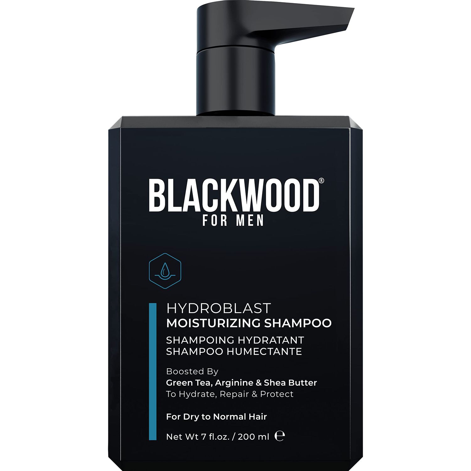 Blackwood For Men Hydroblast Moisturizing Shampoo - Men&#39;s Shampoo for Coarse, Dry, Curly Hair-Infused with Ginseng Ginger - Natural Vegan Formula -Sulfate Free, Paraben Free Cruelty Free (7 Oz)
